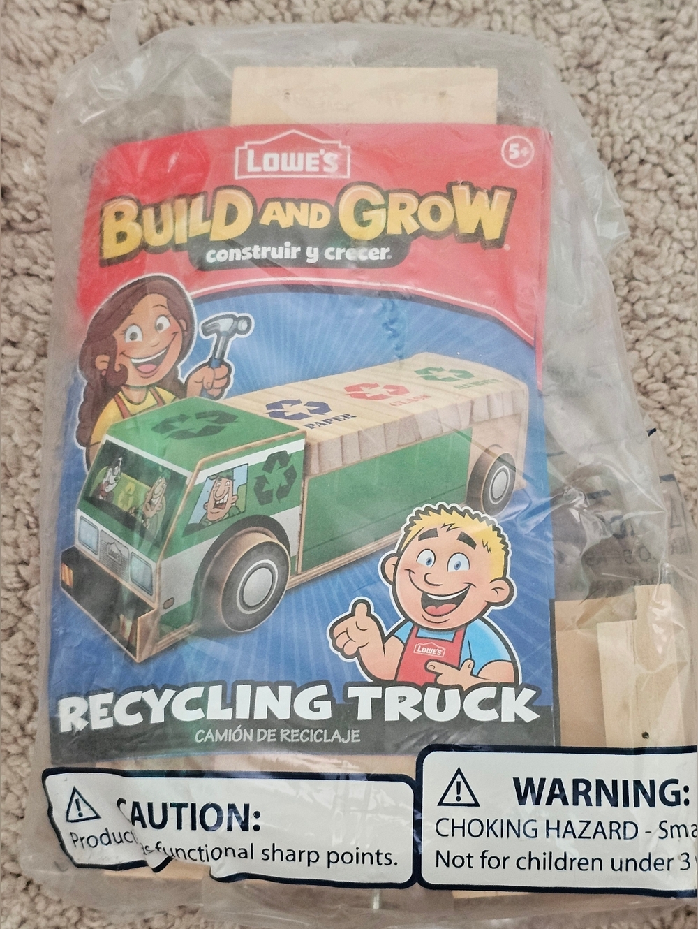 New! Lowe's Build And Grow Kit - Recycling Truck - Kids Wood DYI Craft Kit